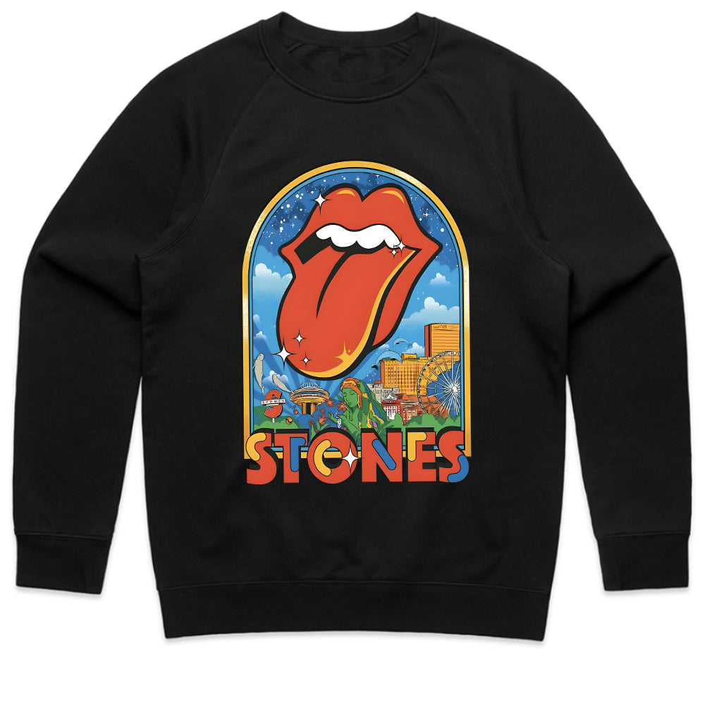 The Rolling Stones Retro Cityscape T-Shirt – Iconic Tongue Logo & Vintage Tour Art