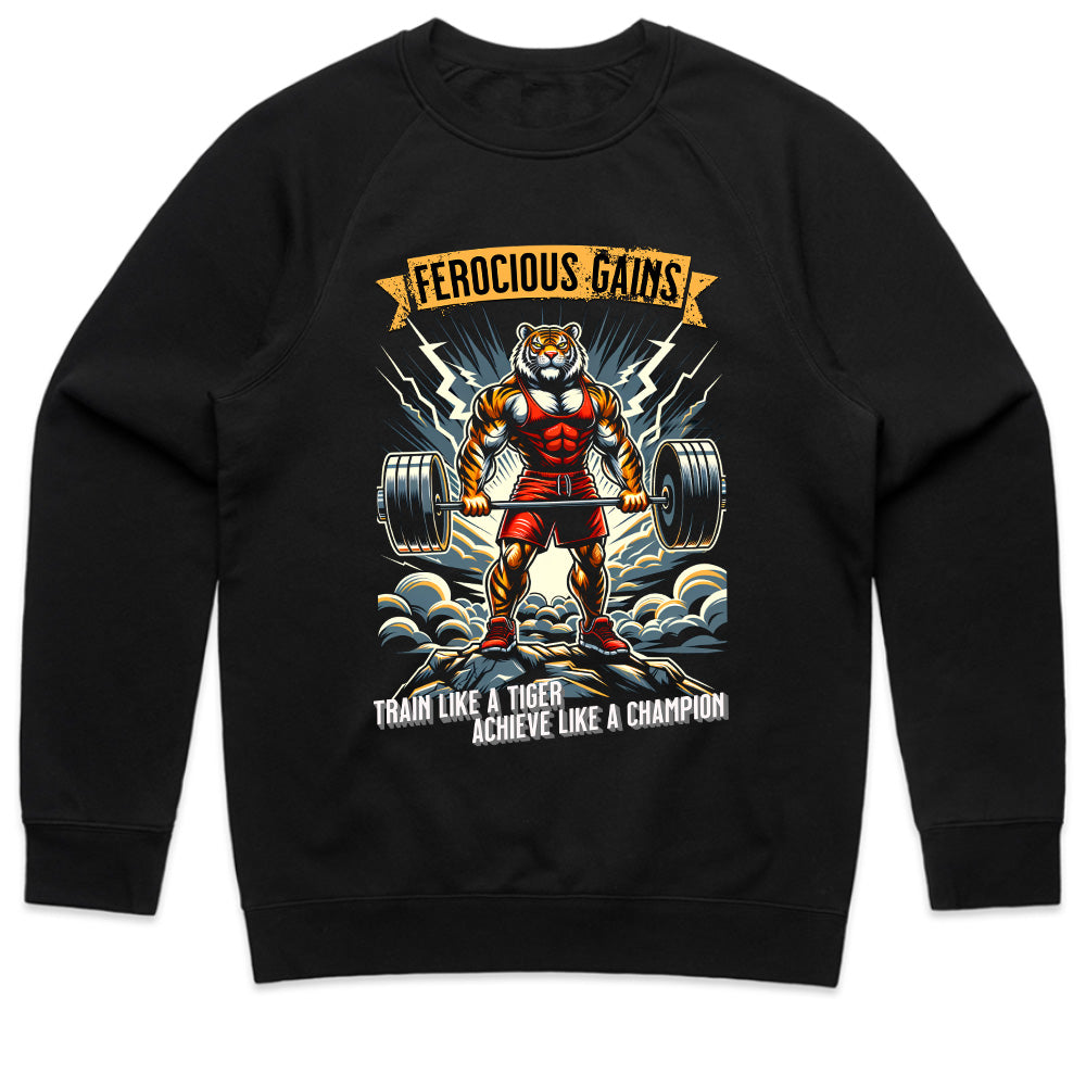 "Ferocious Gains" Tiger Powerlifting Gym T-Shirt – Train Like a Champion