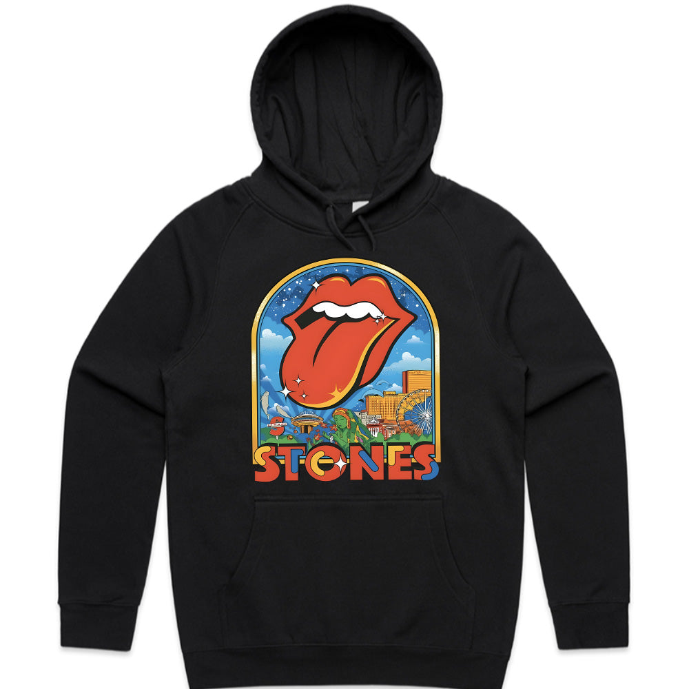 The Rolling Stones Retro Cityscape T-Shirt – Iconic Tongue Logo & Vintage Tour Art