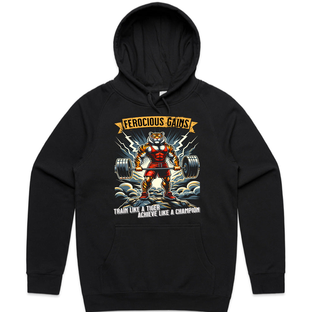 "Ferocious Gains" Tiger Powerlifting Gym T-Shirt – Train Like a Champion