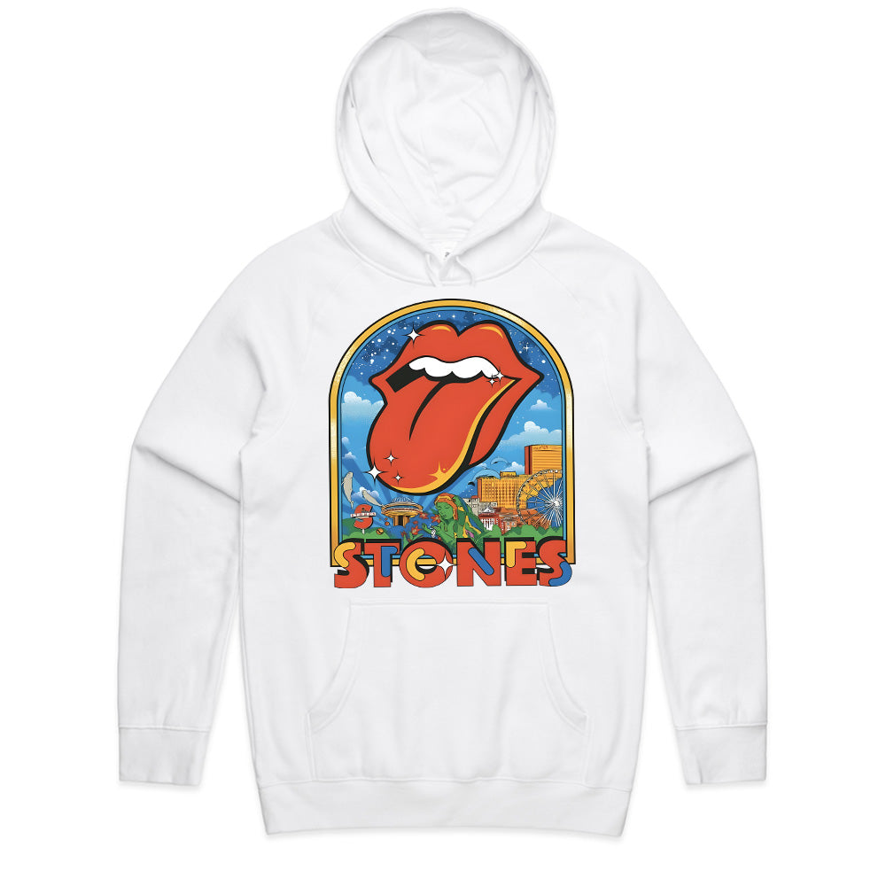 The Rolling Stones Retro Cityscape T-Shirt – Iconic Tongue Logo & Vintage Tour Art