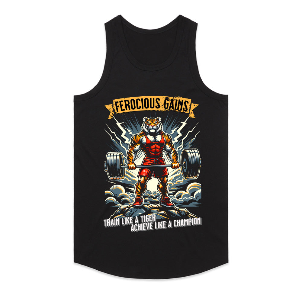 "Ferocious Gains" Tiger Powerlifting Gym T-Shirt – Train Like a Champion