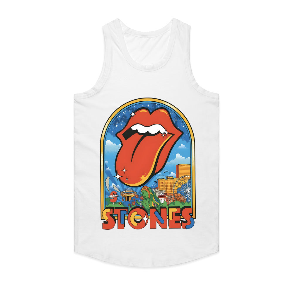 The Rolling Stones Retro Cityscape T-Shirt – Iconic Tongue Logo & Vintage Tour Art