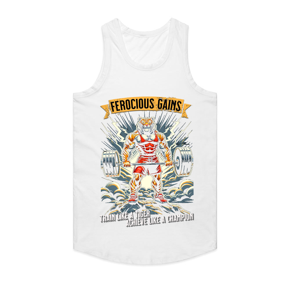 "Ferocious Gains" Tiger Powerlifting Gym T-Shirt – Train Like a Champion