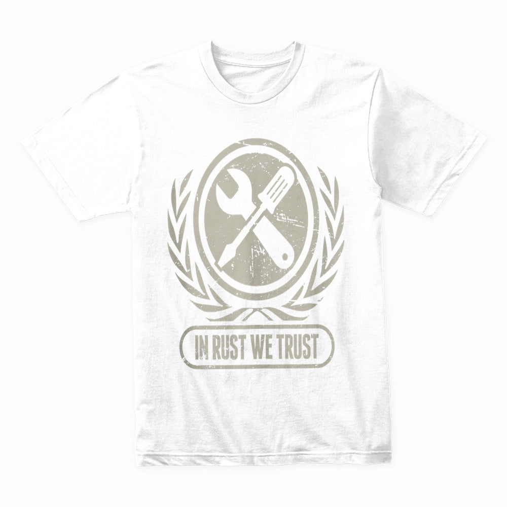 "In Rust We Trust" Vintage Mechanic & Car Builder T-Shirt