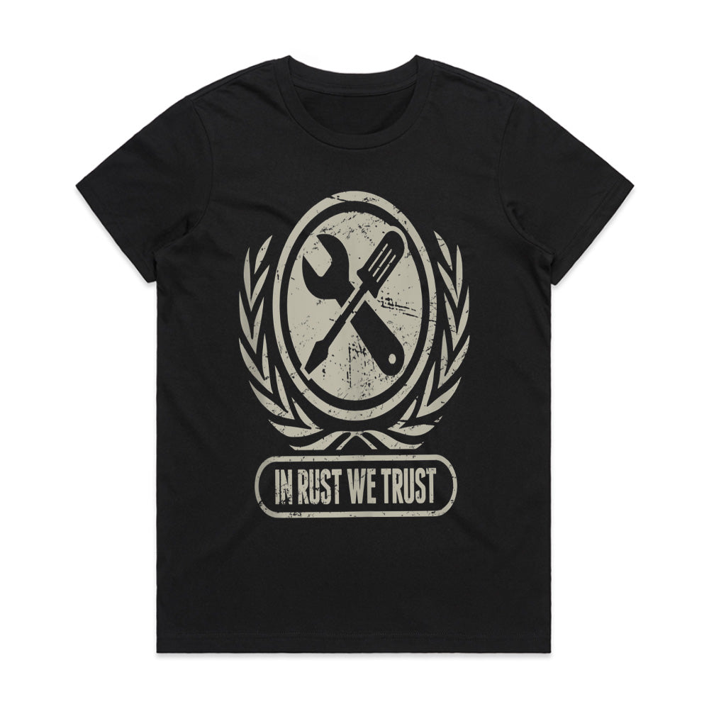 "In Rust We Trust" Vintage Mechanic & Car Builder T-Shirt
