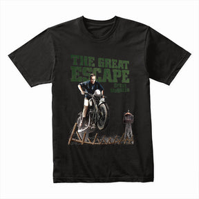 The Great Escape Steve McQueen Motorcycle Stunt T-Shirt – Classic Movie Tribute