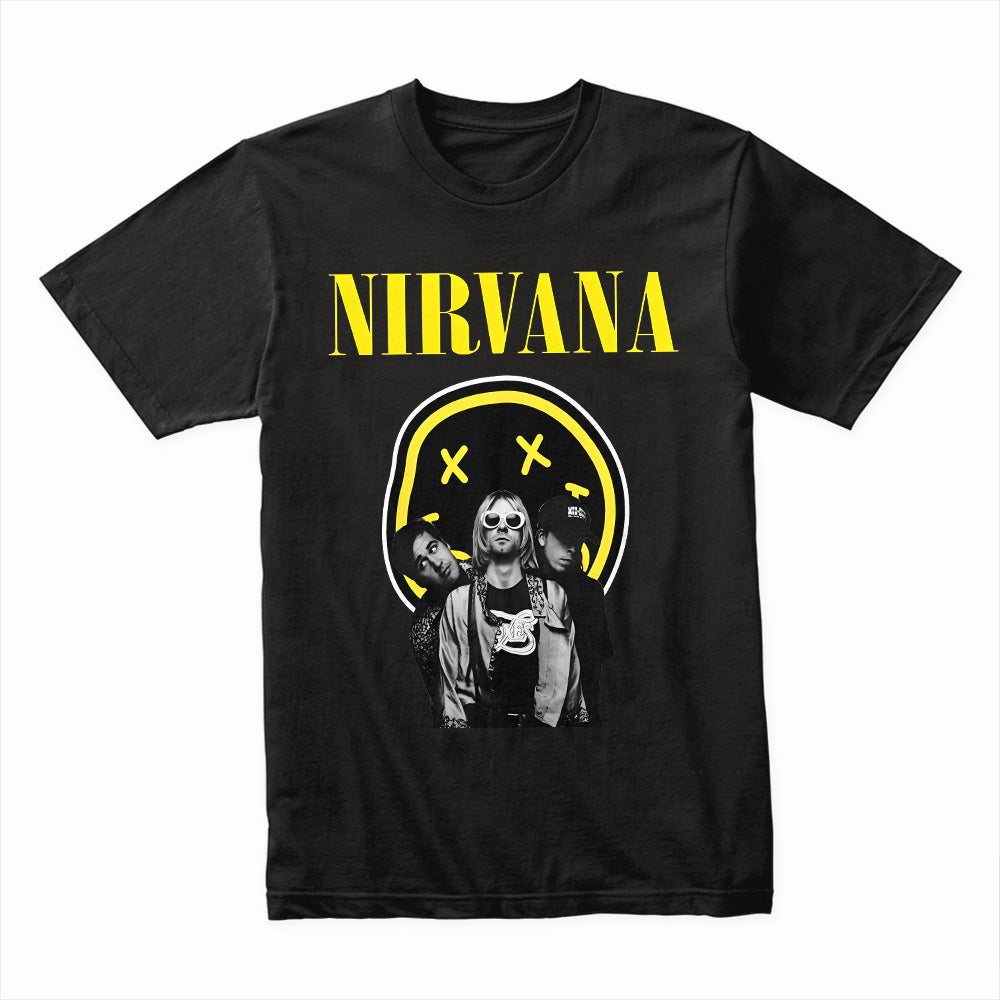 Nirvana Classic Band T-Shirt – Smiley Face & Iconic Trio Design
