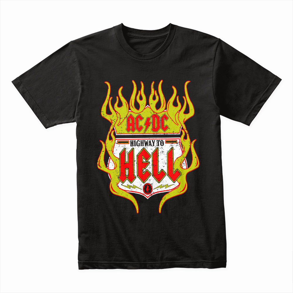 AC/DC "Highway to Hell" Flaming Road Sign T-Shirt – Classic Rock Inferno