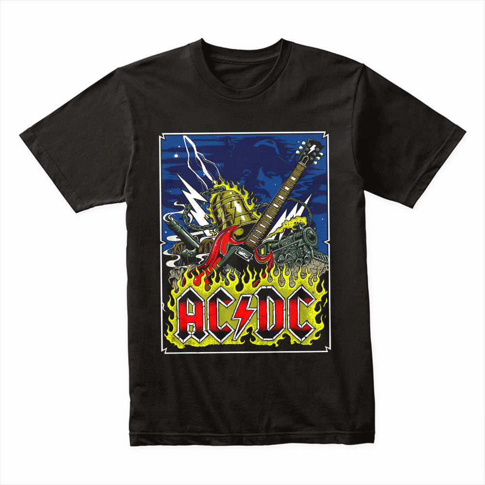 AC/DC Rock & Roll Inferno T-Shirt – Electric Guitar & Flames Design