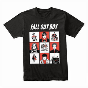 Fall Out Boy Comic-Style Grid Graphic T-Shirt – Alternative Rock Band Tee