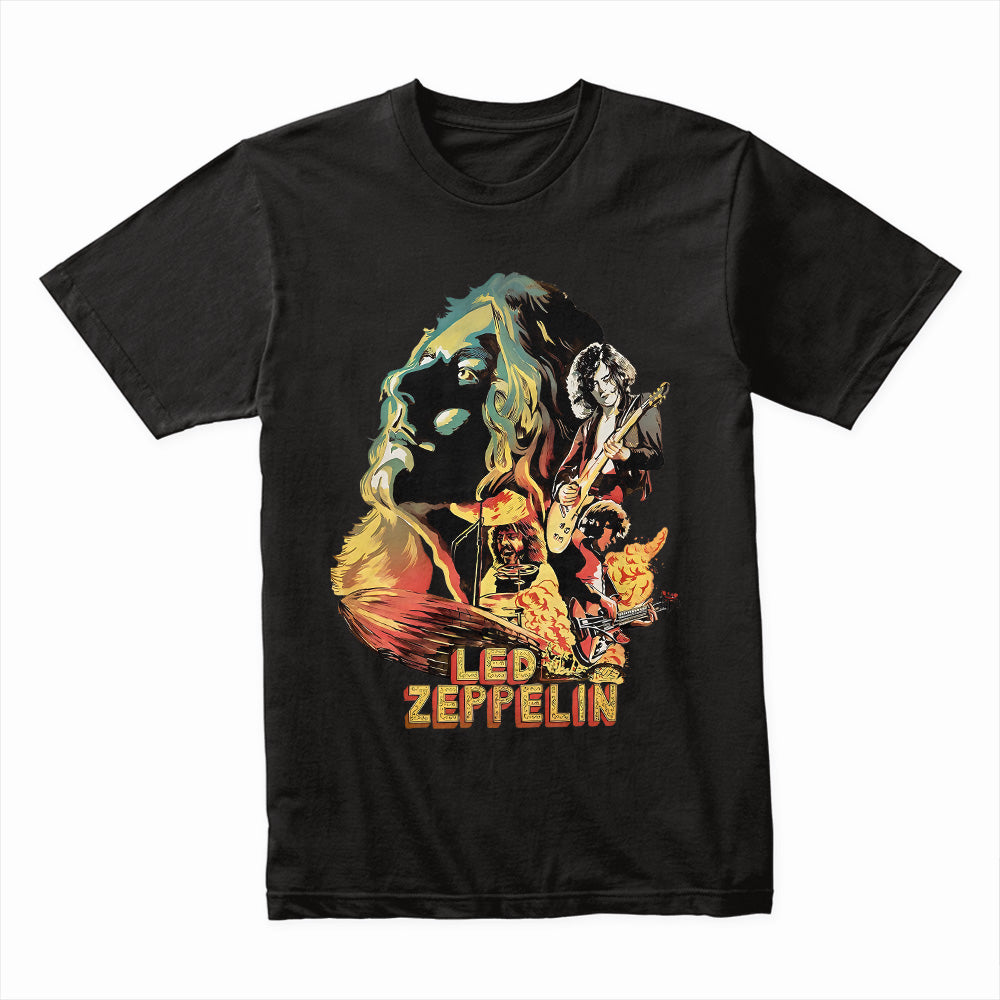 Classic Led Zeppelin Rock Band Graphic T-Shirt – Vintage Fire Art Design
