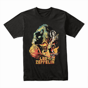 Classic Led Zeppelin Rock Band Graphic T-Shirt – Vintage Fire Art Design