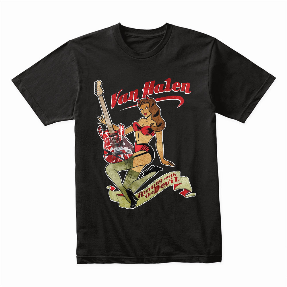 Van Halen "Running with the Devil" Pin-Up Style Vintage T-Shirt – Classic Rock Tribute