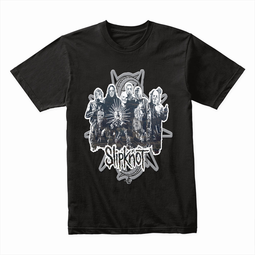 Slipknot Monochrome Band Group T-Shirt – Dark Metal Legacy