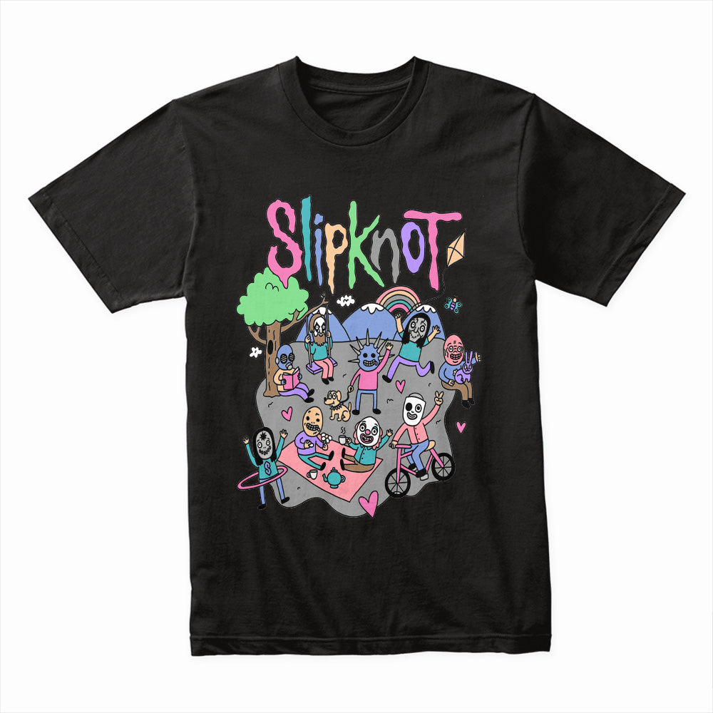 Slipknot Playful Cartoon Parody T-Shirt – Dark Humor Meets Heavy Metal