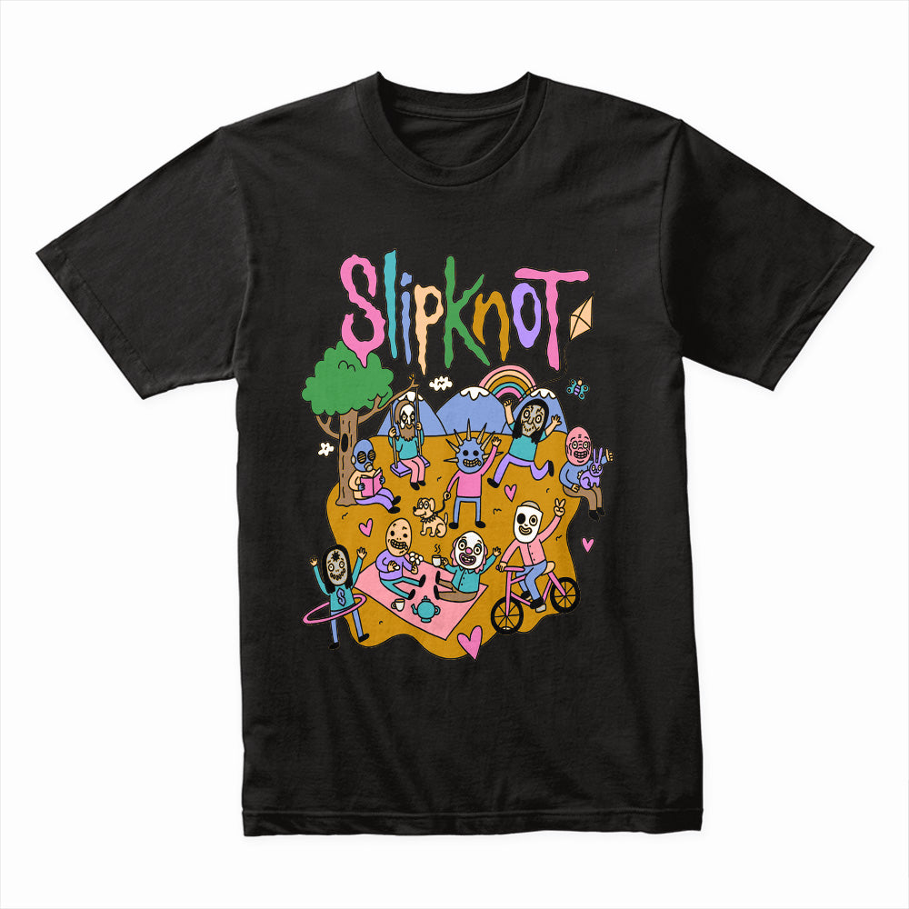 Slipknot Whimsical Cartoon Parody T-Shirt – Dark Humor Meets Metal