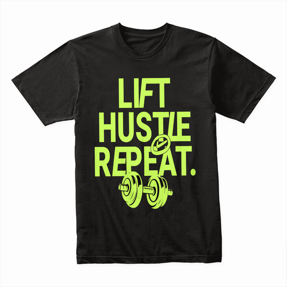 "Lift, Hustle, Repeat" Motivational Gym T-Shirt – No Days Off