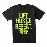 "Lift, Hustle, Repeat" Motivational Gym T-Shirt – No Days Off