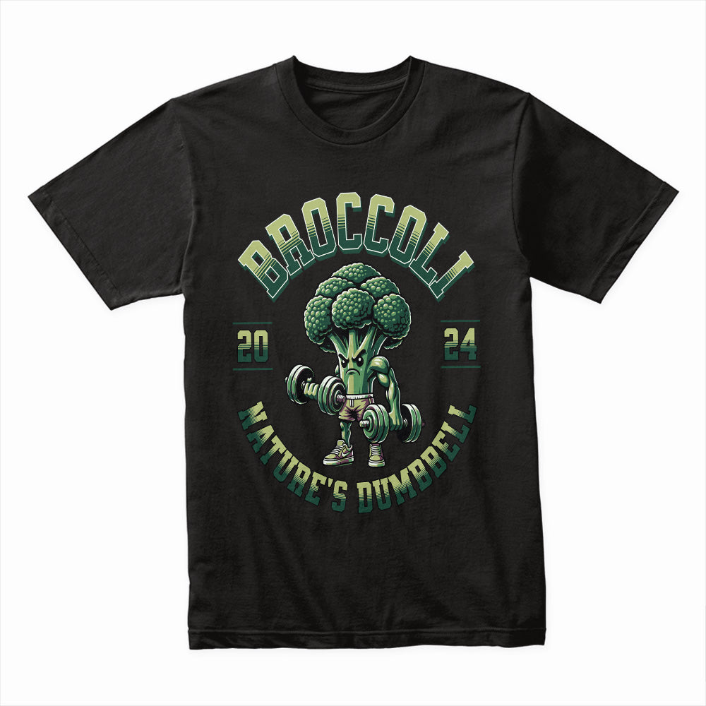 "Broccoli – Nature's Dumbbell" Funny Gym T-Shirt for Fitness & Health Enthusiasts