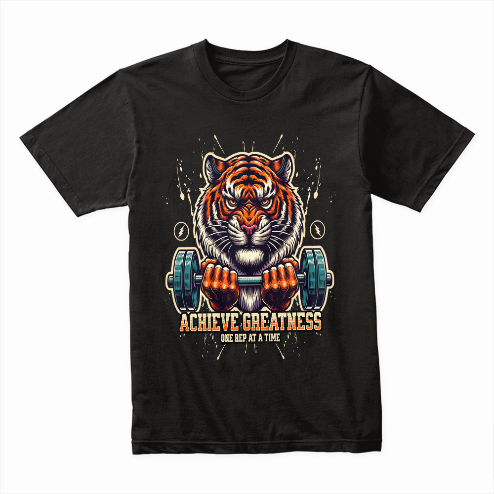 "Achieve Greatness" Tiger Gym T-Shirt – Fierce Motivation for Fitness Warriors