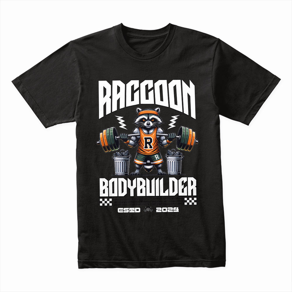 "Raccoon Bodybuilder" Gym T-Shirt – Bold & Fun Fitness Apparel for Weightlifters