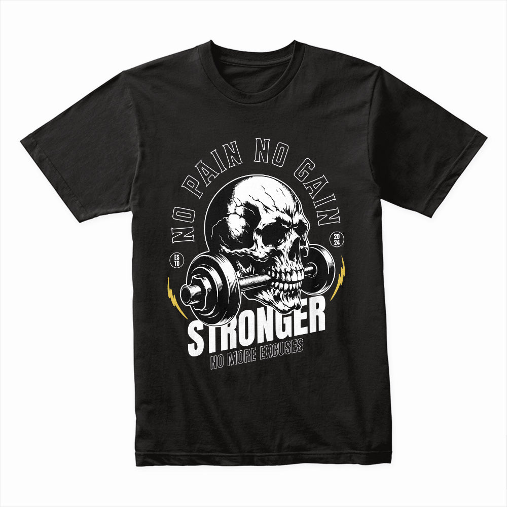 "No Pain No Gain" Hardcore Skull Gym T-Shirt – Strength & Motivation
