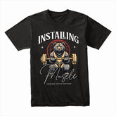 "Installing Muscle" Funny Powerlifting Bear Gym T-Shirt