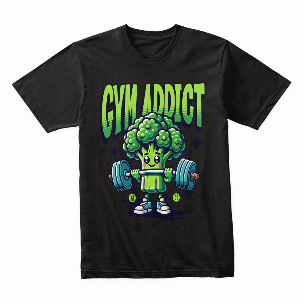 "Gym Addict" Cute Broccoli Workout T-Shirt – Fun & Motivational Fitness Tee