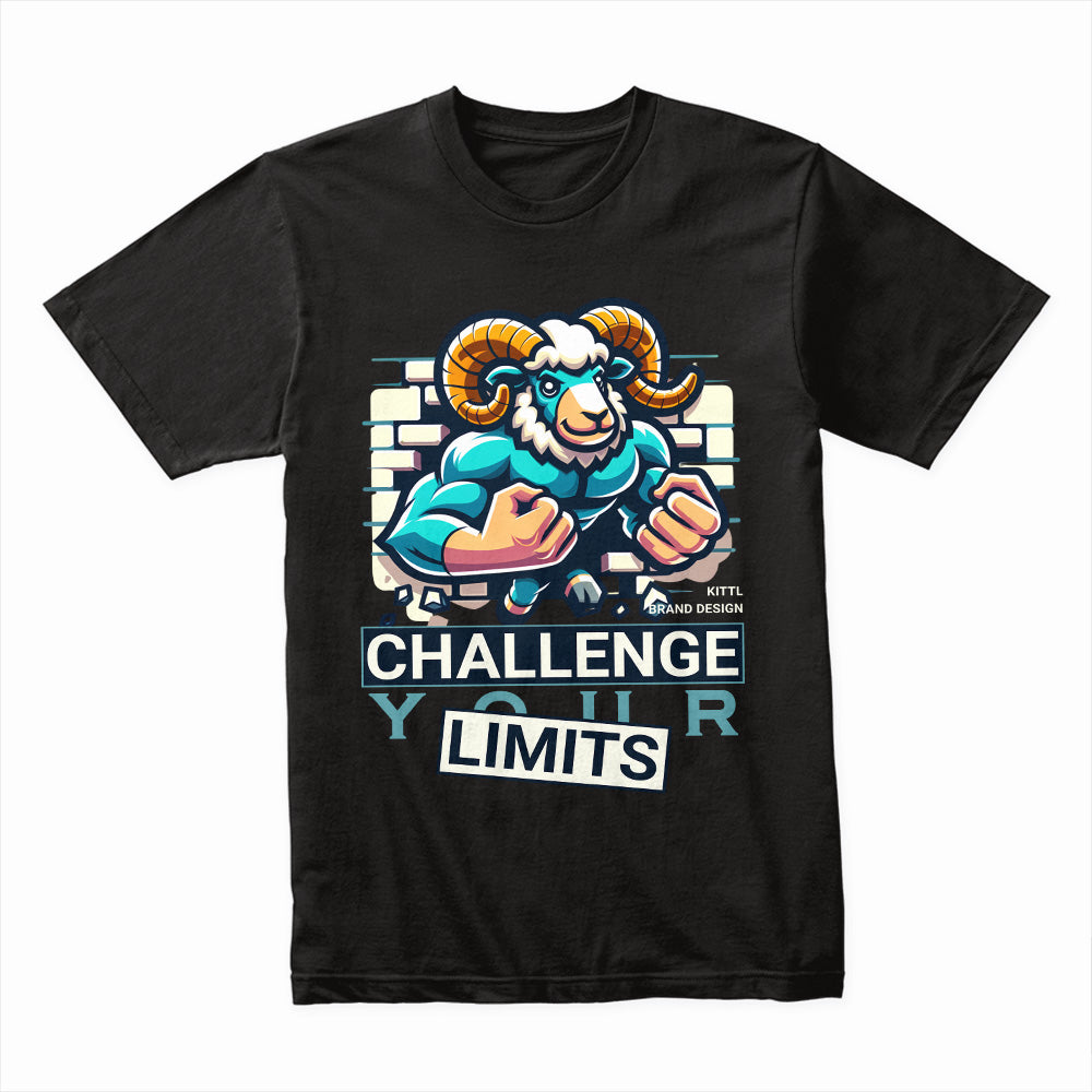 "Challenge Your Limits" Motivational Ram Gym T-Shirt – Break Through Barriers