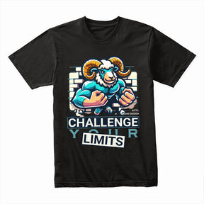 "Challenge Your Limits" Motivational Ram Gym T-Shirt – Break Through Barriers