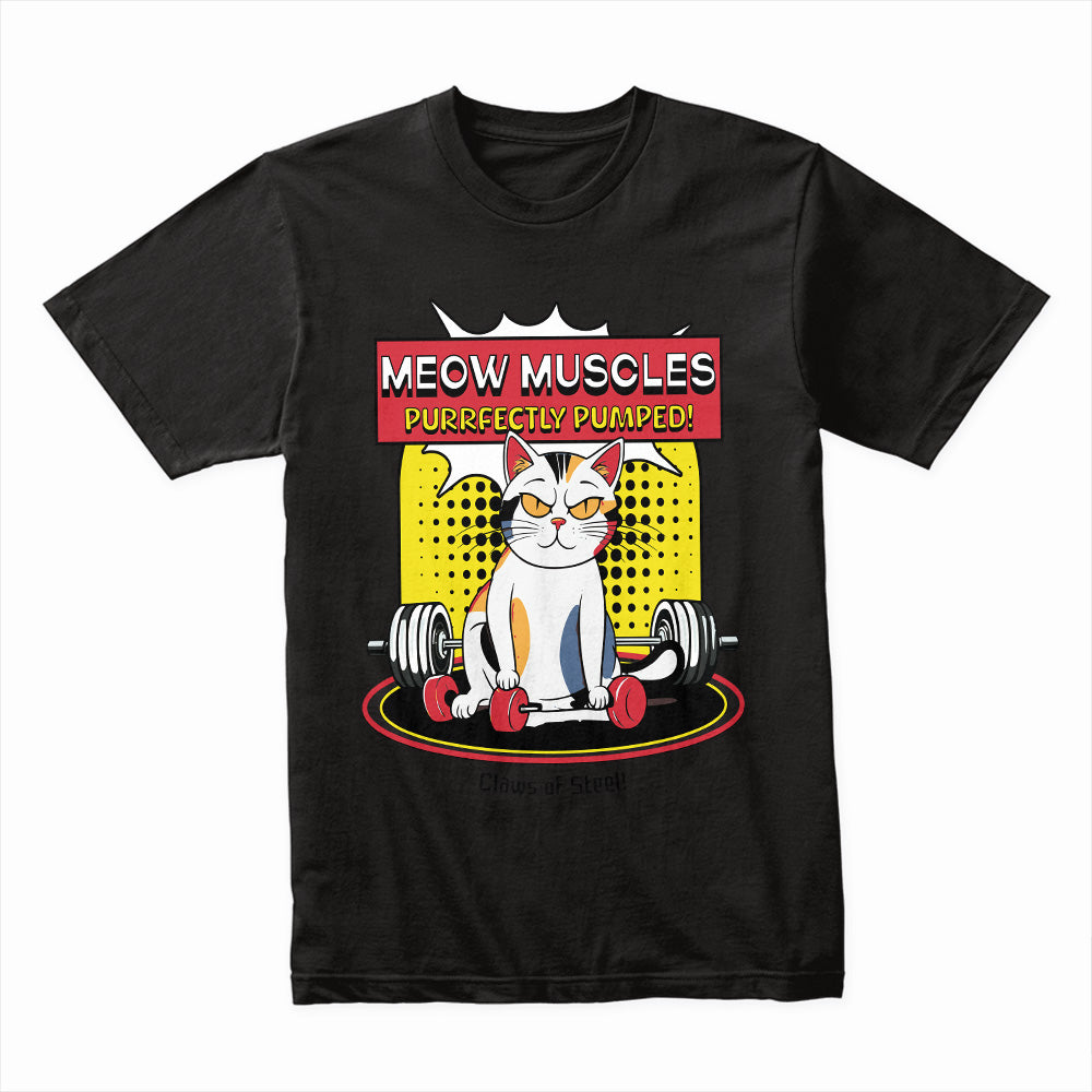 "Meow Muscles" Funny Gym Cat T-Shirt – Purrfectly Pumped!