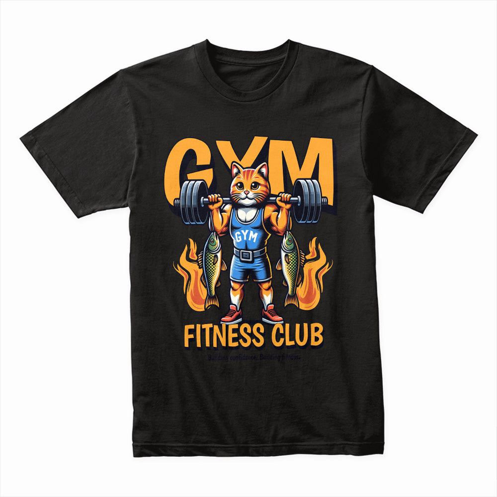 "Gym Fitness Club" Power Cat Weightlifting T-Shirt – Bold & Motivational