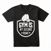 "Gym Is My Second Home" Hardcore Fitness T-Shirt – Dedication & Strength
