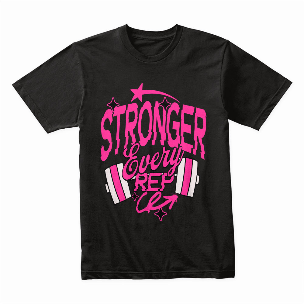 "Stronger Every Rep" Women's Motivational Gym T-Shirt – Lift, Grow, Conquer