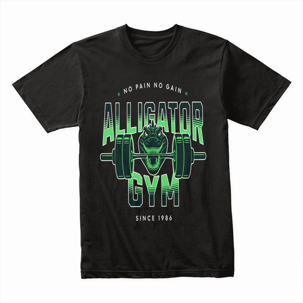 "Alligator Gym – No Pain No Gain" Hardcore Workout T-Shirt – Strength & Determination