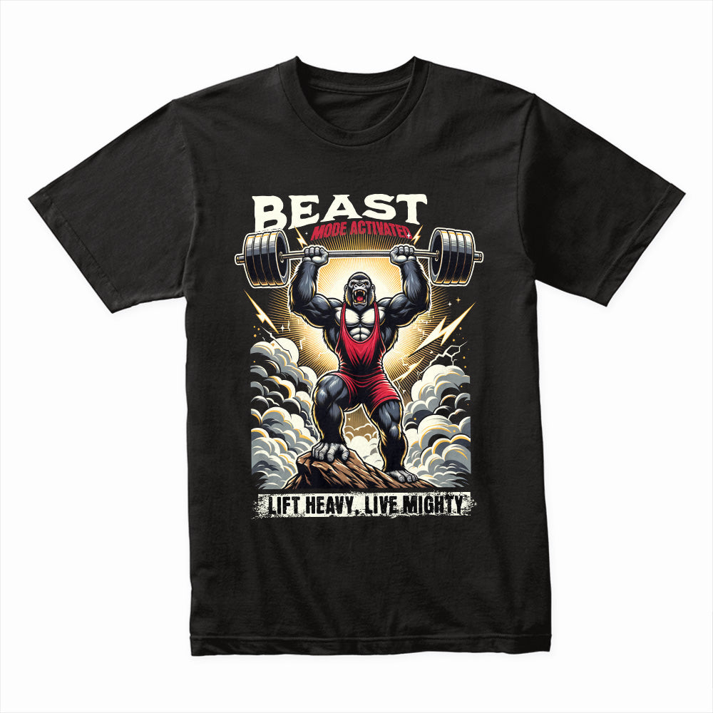 "Beast Mode Activated" Gorilla Powerlifting Gym T-Shirt – Lift Heavy, Live Mighty