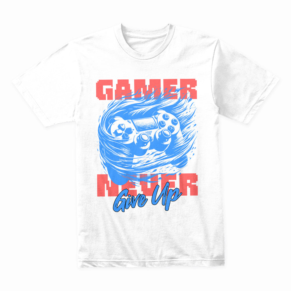 "Gamer Never Give Up" Motivational Gaming T-Shirt