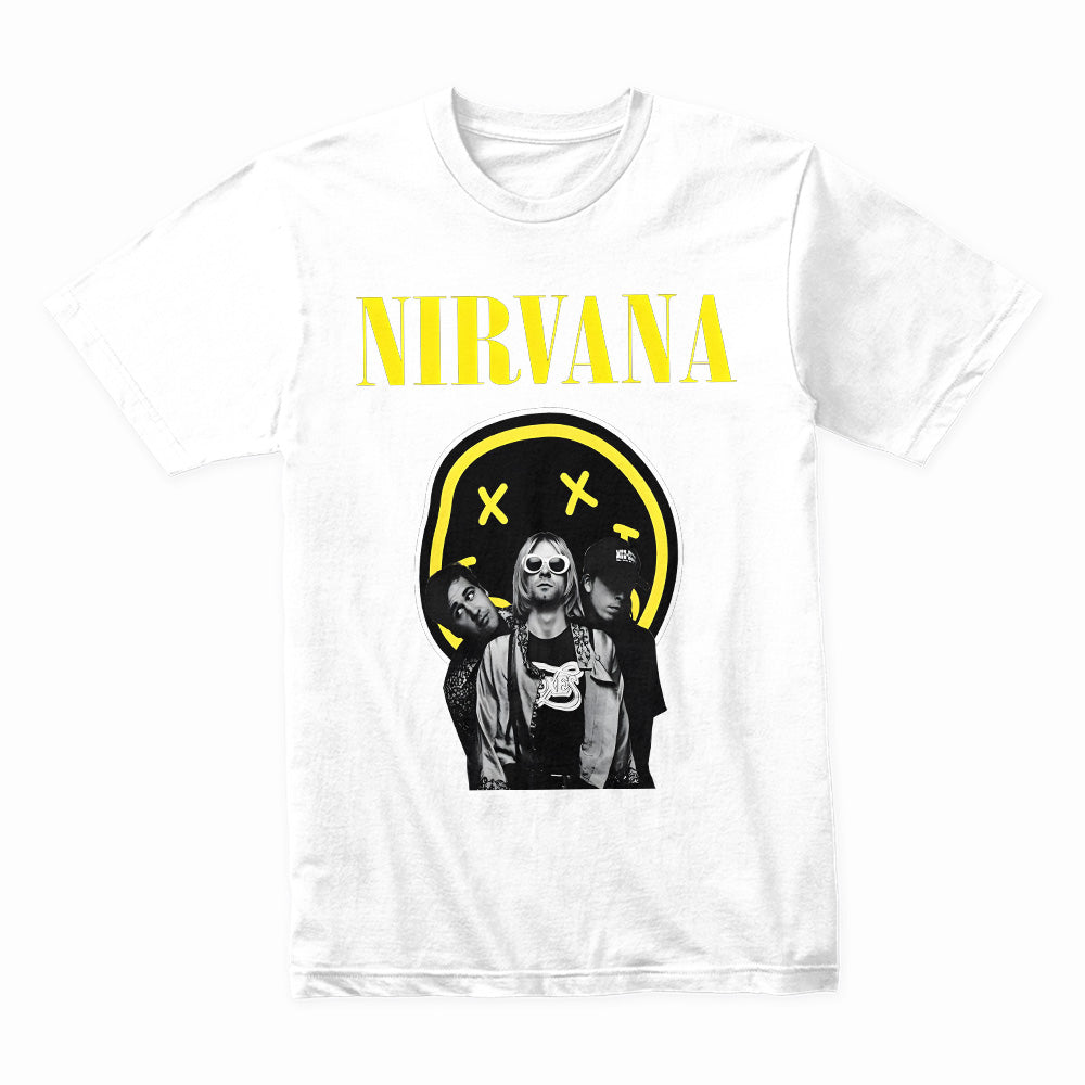 Nirvana Classic Band T-Shirt – Smiley Face & Iconic Trio Design