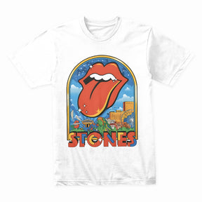 The Rolling Stones Retro Cityscape T-Shirt – Iconic Tongue Logo & Vintage Tour Art