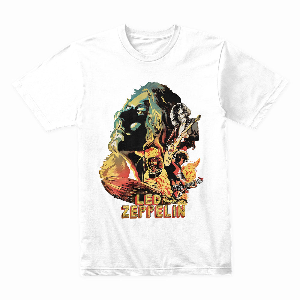 Classic Led Zeppelin Rock Band Graphic T-Shirt – Vintage Fire Art Design
