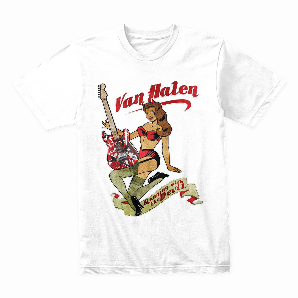Van Halen "Running with the Devil" Pin-Up Style Vintage T-Shirt – Classic Rock Tribute