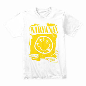 Nirvana Smiley Face Distressed Poster T-Shirt – Grunge Rock Tribute