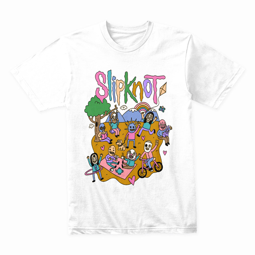 Slipknot Whimsical Cartoon Parody T-Shirt – Dark Humor Meets Metal
