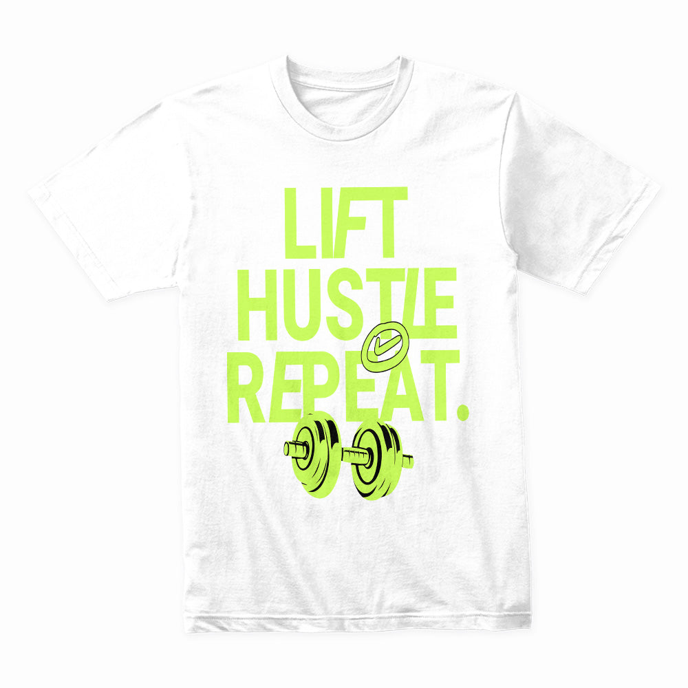 "Lift, Hustle, Repeat" Motivational Gym T-Shirt – No Days Off