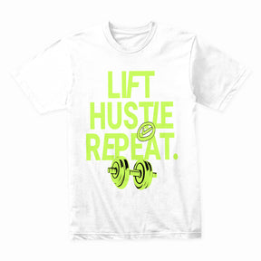 "Lift, Hustle, Repeat" Motivational Gym T-Shirt – No Days Off