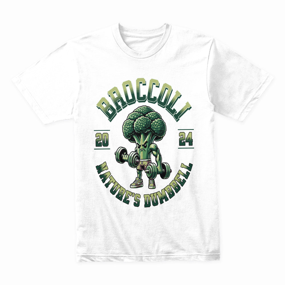 "Broccoli – Nature's Dumbbell" Funny Gym T-Shirt for Fitness & Health Enthusiasts
