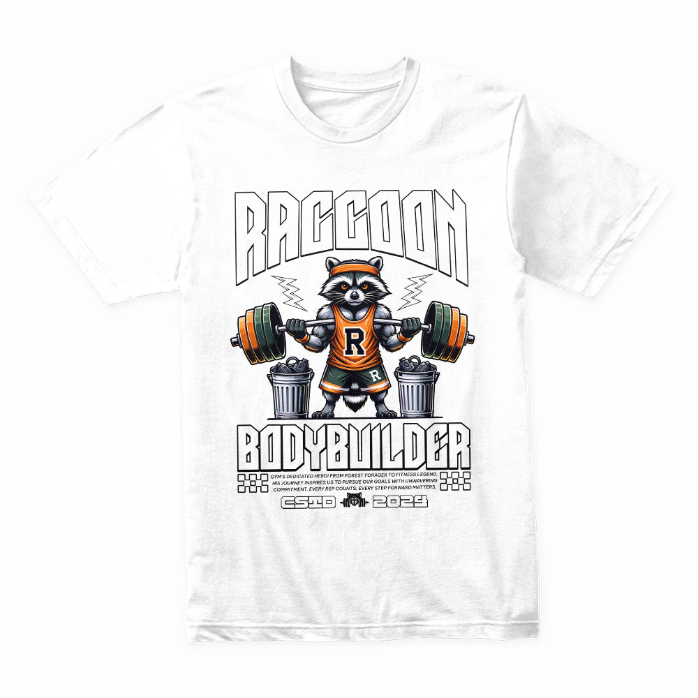 "Raccoon Bodybuilder" Gym T-Shirt – Bold & Fun Fitness Apparel for Weightlifters
