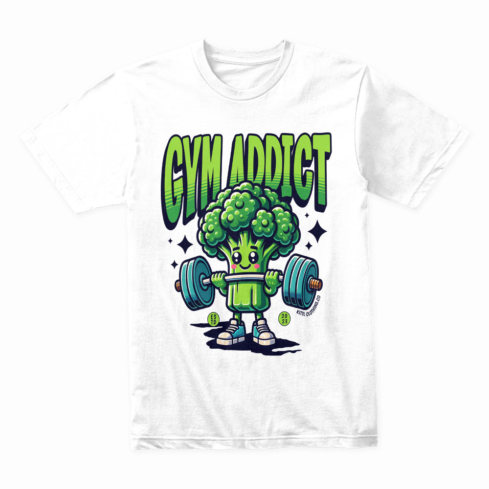 "Gym Addict" Cute Broccoli Workout T-Shirt – Fun & Motivational Fitness Tee