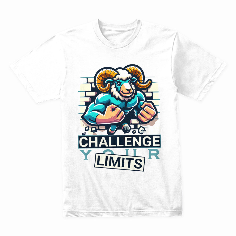 "Challenge Your Limits" Motivational Ram Gym T-Shirt – Break Through Barriers